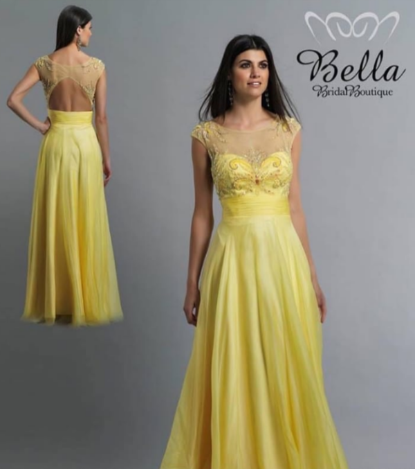 Vestido Casamento Amarelo Claro Seminovo de locação para venda